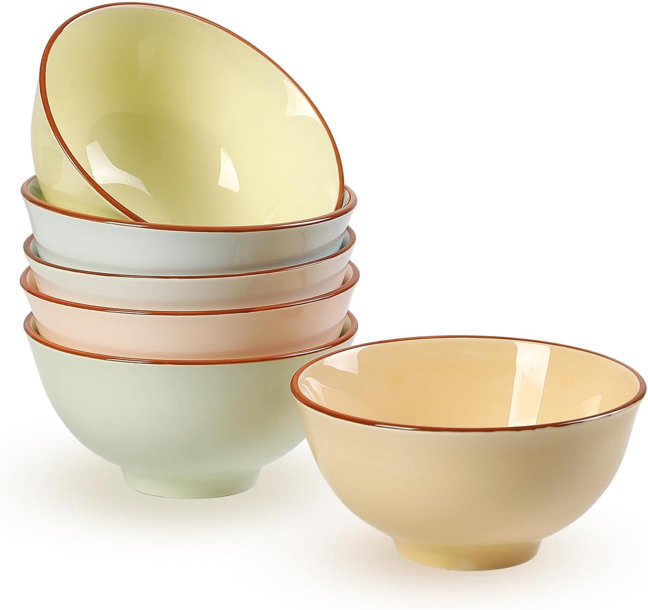 Ceramic Dessert Bowl Set of 6 - Small Porcelain Bowls for Rice, Snack, Ice Cream - Microwave and Dishwasher Safe - Assorted Candy Hue - 4.7 Inch - 10 OZ - Walmart.com