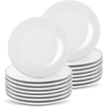 Set Of 8 White Ceramic Dessert Plates - 6 Inch Round Appetizer Plates Microwave & Dishwasher Safe