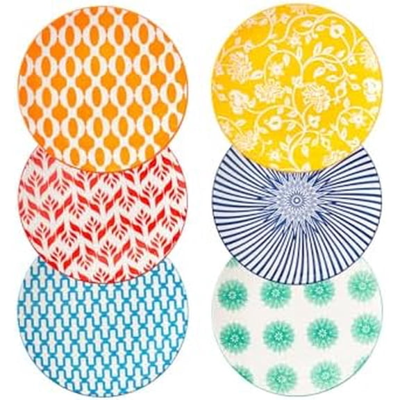 Ceramic Dessert Plates Set - Mini 6 Inch Appetizer Plates for Kitchen - Small Salad Plates for Cake Snacks, Side Dishes - Microwave Dishwasher Safe - Wedding Housewarming Gift - Assorted Colors