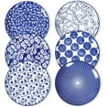 thumbnail image 1 of Ceramic Dessert Plates Set of 6, 6 Inch Appetizer Plates for Kitchen, Microwave & Dishwasher Safe, Vintage Blue, 1 of 6