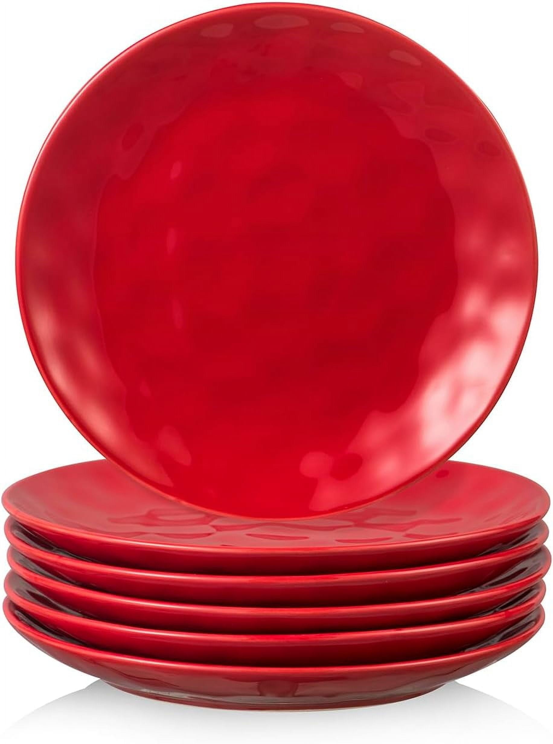 Ceramic Dessert Salad Plates, 8 Inch, Microwave, Oven and Dishwasher Safe, Round, Porcelain Grooved, for Snacks, Appetizers, Home, Party, Restaurant - Set of 6 Black