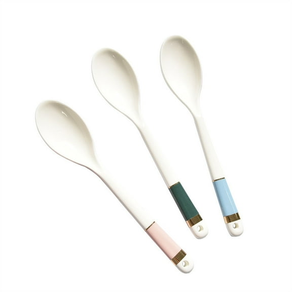 Ceramic Dessert Spoon Long Handle Dinner Spoons Set of 3 Porcelain Spoons with Three Different Colored Handles Spoon for Eating Dessert Appetizers Cereal