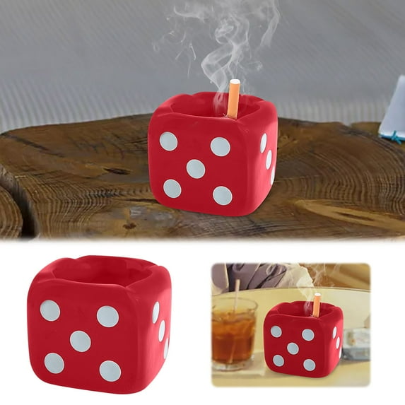 Ceramic Dice Ashtray - Novelty Design, Heat - Resistant, Decorative, Suitable for Home, Car, Hotel and Bar
