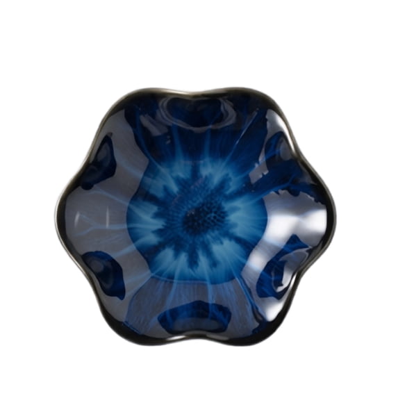 Ceramic Dice Tray, Lotus Leaf Shaped Trinket Dish, Glazed Pottery Mahjong Game Tile Holder, Decorative Jewelry Plate for Coffee Table Desktop Casino Night Dark Blue
