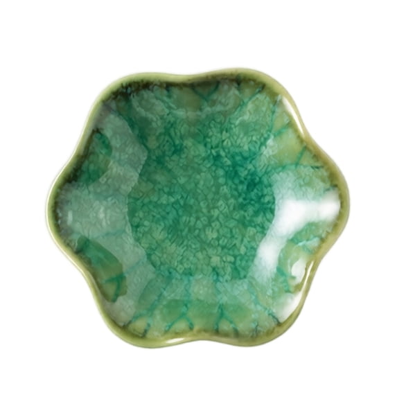 Ceramic Dice Tray, Lotus Leaf Shaped Trinket Dish, Glazed Pottery Mahjong Game Tile Holder, Decorative Jewelry Plate for Coffee Table Desktop Casino Night Dark Green