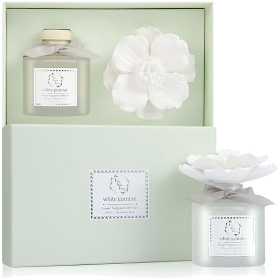 Ceramic Diffuser Flower 120ml Gift Box (White Jasmine)$$Home Decor, Kitchen, & Other