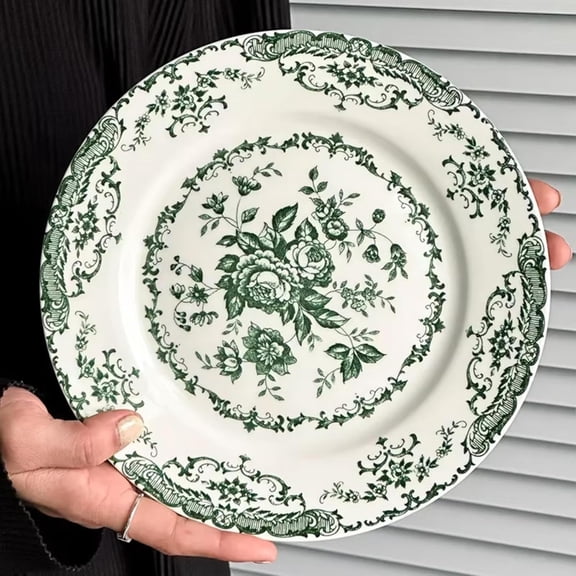 Ceramic Dinner Plates, 7.9 Inch Floral Decorative Plates, Microwave & Dishwasher Safe, Perfect for Salad, Pasta, Steak & Appetizers