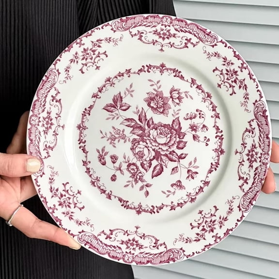 Ceramic Dinner Plates, 7.9 Inch Rose Flower Decorative, Microwave & Dishwasher Safe, Perfect for Salad, Pasta, Steak, Appetizers