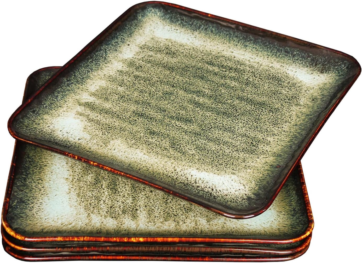 Ceramic Dinner Plates Dish Set, Set of 4, Microwave Oven and Dishwasher Safe, Scratch Resistant, Dinnerware Kitchen Porcelain Serving Dishes 9 inch Square plate