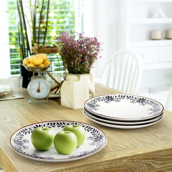 Ceramic Dinner Plates, Round Appetizer Plates, Blue Floral Dessert Serving Dishes, Vintage Salad Plate, Scratch Resistant Dinnerware, Microwave Dishwasher Oven Safe