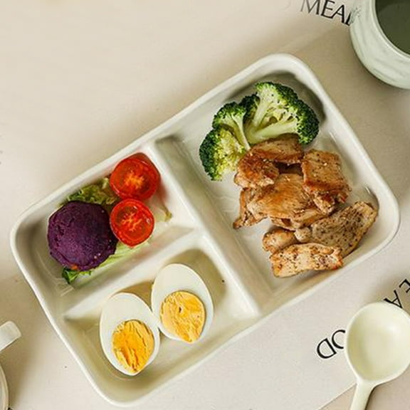 Ceramic Dinner Plates Set of 2 - Compartmentalsize d Section Plates for Portion controls Snack Plates - Microwave Safe Divided Serving Plates for Home Kitchen Restaurant Use