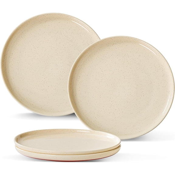 Ceramic Dinner Plates Set of 4, 10.25 Inch Speckled Stoneware Plates with Clay-Tone Base, Large Ceramic Plates for Steak, Salad, Pizza, Microwave Oven Dishwasher Safe