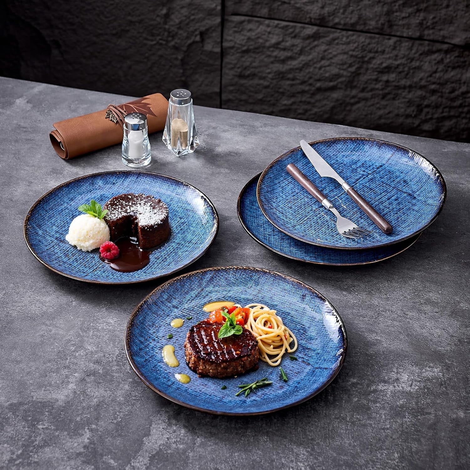 Ceramic Dinner Plates Set of 4, Handmade Stoneware Plate Set for 4,10 ...