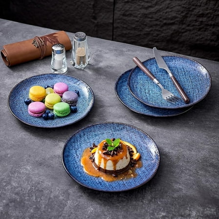 Ceramic Dinner Plates Set of 4, Handmade Stoneware Plate Set for 4, 8 Inch Porcelain Pasta and Salad Plates, Round Dishes Set for Home Decor, Microwave,Oven,and Dishwasher Safe, Blue