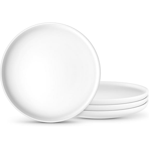 Ceramic Dinner Plates Set of 4pcs,8 Inch Matte Plates Set for Kitchen,Dessert,Salad,Appetizer, Small Dinner Plates, Microwave & Dishwasher Safe,White Classic Dinnerware Dishes Set