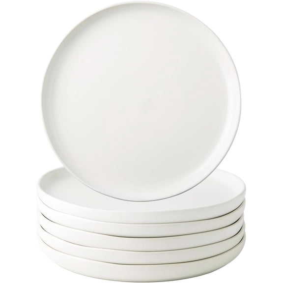Ceramic Dinner Plates Set of 6, 10.25 Inch Stoneware Dishes Set | Wavy Rim Shape Dinnerware Plates for Kitchen, Microwave & Dishwasher Safe, Scratch Resistant-Matte White