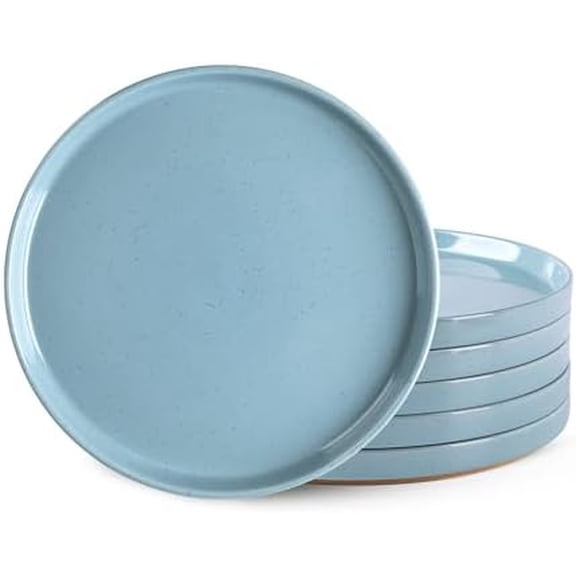 Ceramic Dinner Plates Set of 6, 10.25 Inch Stoneware Plates for Kitchen,Modern Flat Dinnerware Dishes Set,Microwave& Dishwasher Safe, Scratch Resistant-Blue