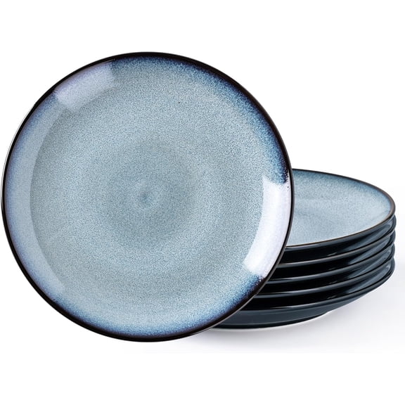 Ceramic Dinner Plates Set of 6, 10.5 Inch Handmade Reactive Glaze Porcelain Plates, Coupe Shape Dinnerware Dishes Set for Kitchen,Oven& Microwave & Dishwasher Safe, Scratch Resistant