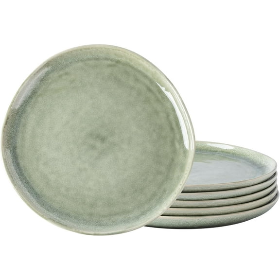 Ceramic Dinner Plates Set of 6, 10.5 Inch Handmade Reactive Glaze Stoneware Plates, Rustic Shape Dinnerware Dish Set for Kitchen, Microwave & Dishwasher Safe, Scratch Resistant