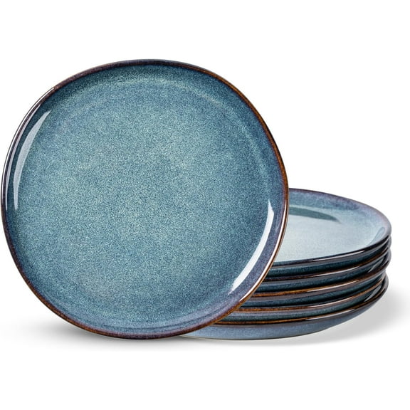 Ceramic Dinner Plates Set of 6, 10.5 Inch Handmade Reactive Glaze Stoneware Plates, Rustic Shape Dinnerware Dish Set for Kitchen, Microwave & Dishwasher Safe, Scratch Resistant