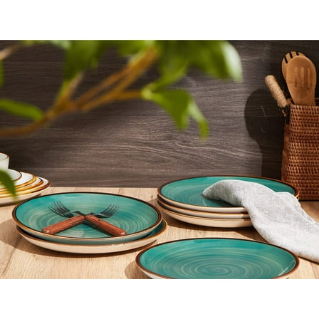 Ceramic Dinner Plates Set of 6, 10.5 Inch Porcelain Salad Dessert Round Plates, Microwave Oven and Dishwasher Safe, Kitchen Plates for Daily Party Restaurant Teal