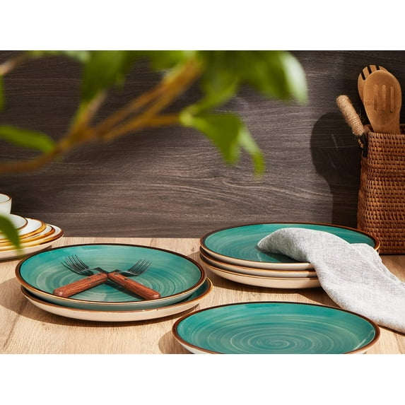 Ceramic Dinner Plates Set of 6, 10.5 Inch Porcelain Salad Dessert Round Plates, Microwave Oven and Dishwasher Safe, Kitchen Plates for Daily Party Restaurant Teal