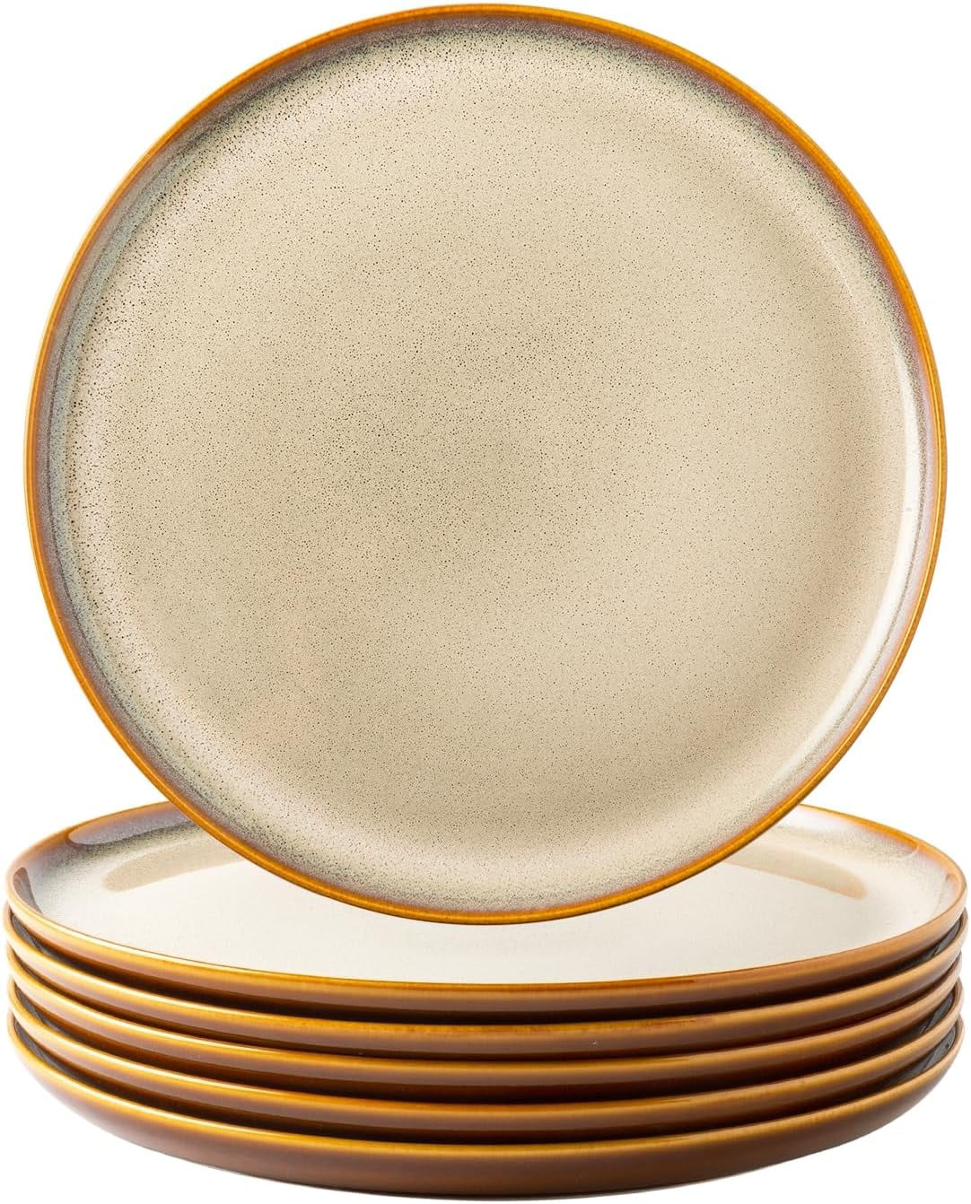 WENSHUO Daisy Dinner Plates Set Of 6 - 10.5" Round Matte Crème Ceramic Plates, Microwave Safe