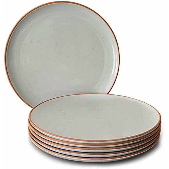 Ceramic Dinner Plates Set of 6, 10 inch Dish Set - Microwave, Oven, and Dishwasher Safe, Scratch Resistant, Modern Rustic Dinnerware- Kitchen Porcelain Serving Dishes - Earl Grey
