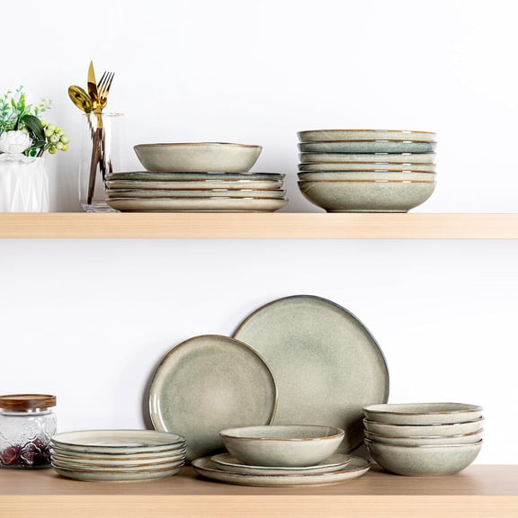 Ceramic Dinner Plates Set of 6, Handmade Reactive Glaze Stoneware Plates, Rustic Shape Dinnerware Dish Set, Microwave & Dishwasher Safe, Scratch Resistant-Reactive Color