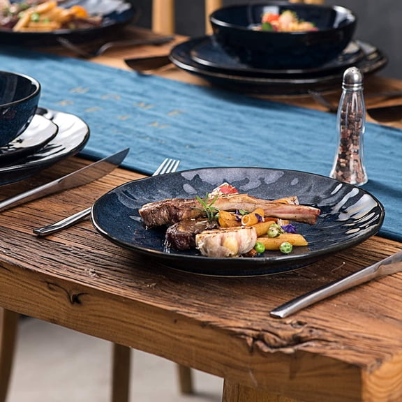 Ceramic Dinner Plates Set, 6 Pieces, 10.5-Inch Round Plates, Safe for Microwave, Oven & Dishwasher, Ideal for Home Dining, Parties, and Restaurants, Blue