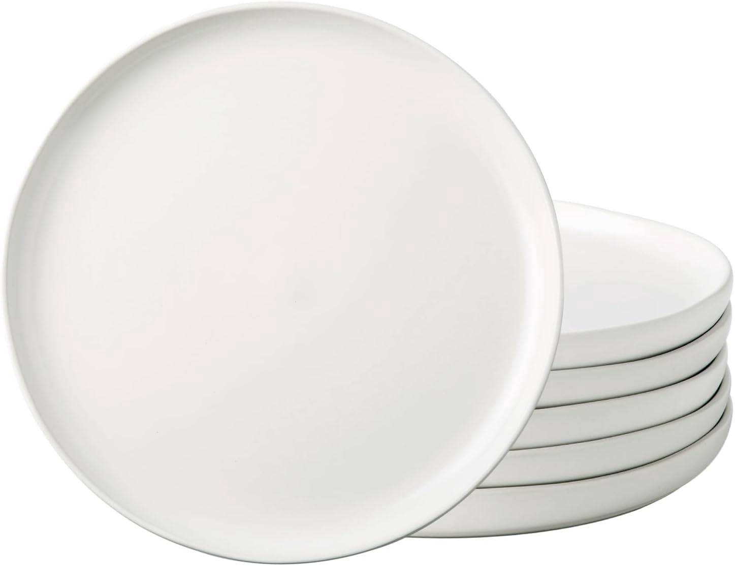Ceramic Dinner Plates Set of 6, Wavy Rim 10.5 Inch Stoneware Dish Set, Large Dinnerware Plates for Kitchen-Microwave&Dishwasher Safe, Scratch Resistant-Reactive Glaze Matte White