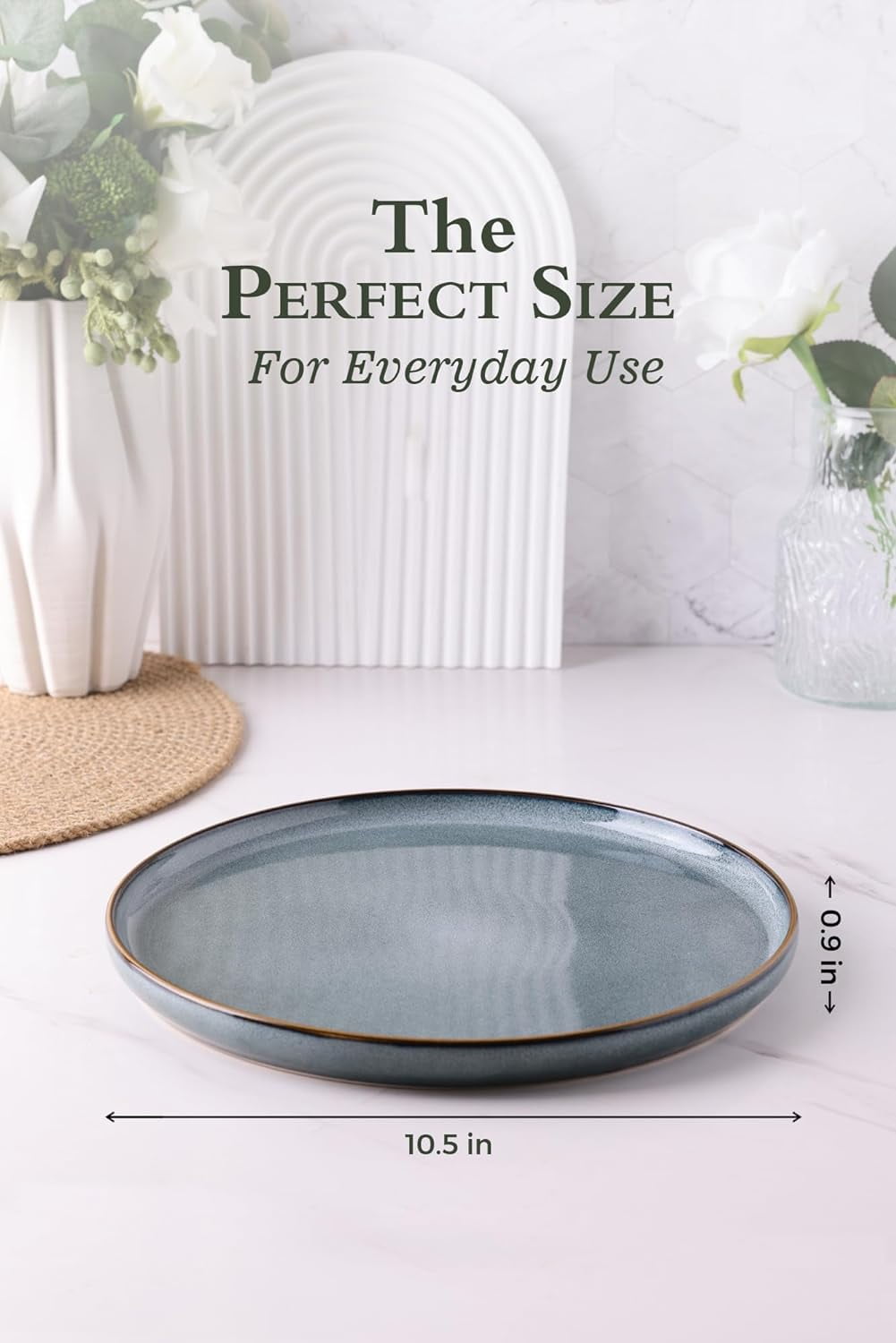 WENSHUO Daisy Dinner Plates Set Of 6 - 10.5" Round Matte Crème Ceramic Plates, Microwave Safe