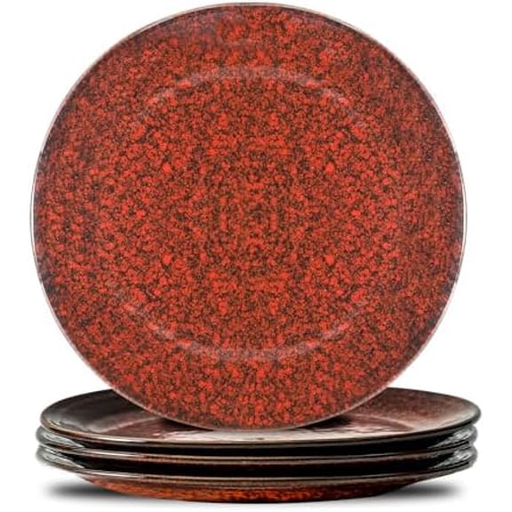 Ceramic Dinner Plates Set of 4, 10 Inch Large Red Pasta Dessert Salad Serving Plates, Stoneware Steak Plate Set, Microwave and Dishwasher Safe