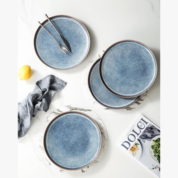 Ceramic Dinner Plates Set of 4 Large Blue Plates for Dinner, Salad, Dessert & Pasta, Durable Serving Dishes, Microwave & Dishwasher Safe