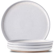 Tikooere 10 Inch Dinner Plates Set of 4, Two-Tone Design ,Microwave Dishwasher Safe , Housewarming Gift, Creamy White