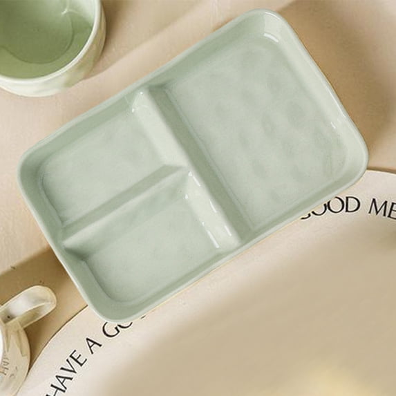 Ceramic Dinner Plates with Handles | 6-Inch Microwave Safe Snack Plates | Yellow, Green, White Compartmentalized Restaurant-Style Plates | Set of 1