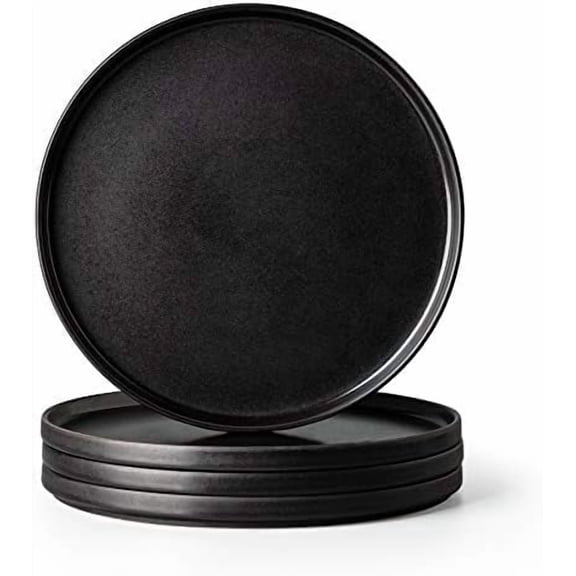 Ceramic Dinner Salad Plates Set of 4, 8.5 Inch Reactive Matte Glaze Dish Set, Dessert, Salad, Appetizer, Small Dinner Plate, Microwave, Dishwasher Safe,Scratch Resistant,Reactive Matte Black
