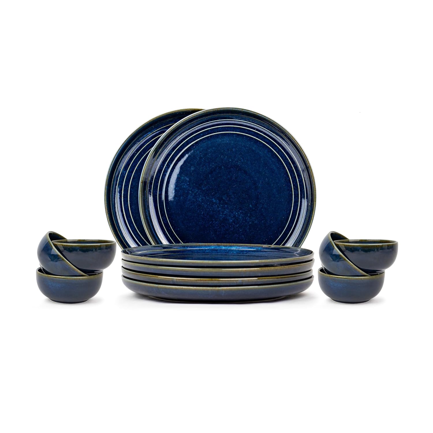 Ceramic Dinner Set Of 12 Pcs, Blue Green | Crockery Set For Dining ...