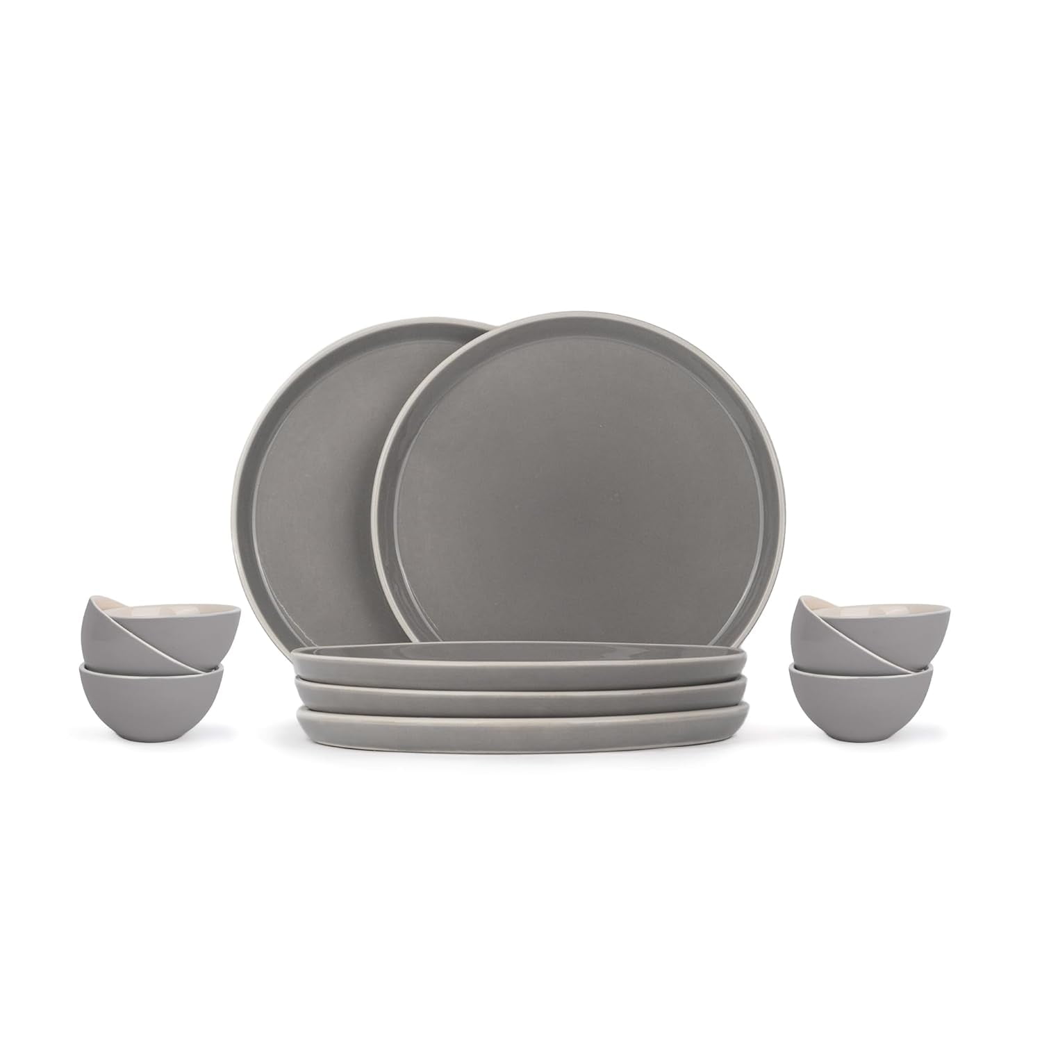 Ceramic Dinner Set Of 12 Pcs, Grey Crockery Set For Dining Table