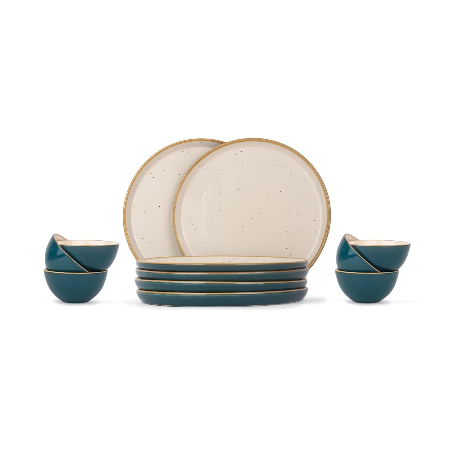 Ceramic Dinner Set Of 12 Pcs, Teal Ivory | Crockery Set For Dining Table | Dining Sets Crockery Items | Glossy Finish Premium Stoneware | 6 Dinner Plates + 6 Veg Small Bowls, 180ml Each