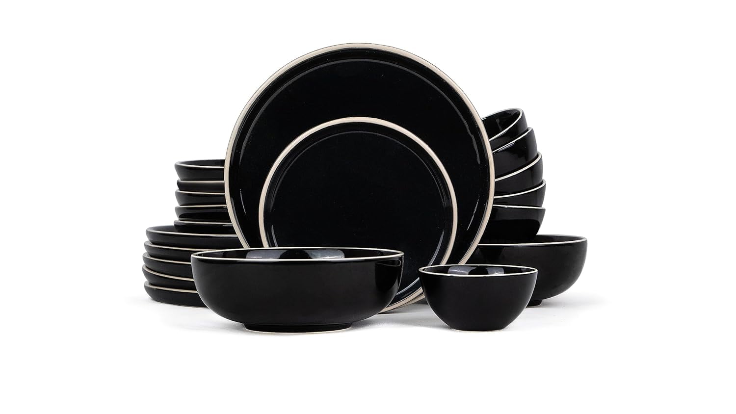 Ceramic Dinner Set Of 20 Pcs, Black Rim | Crockery Set For Dining Table ...