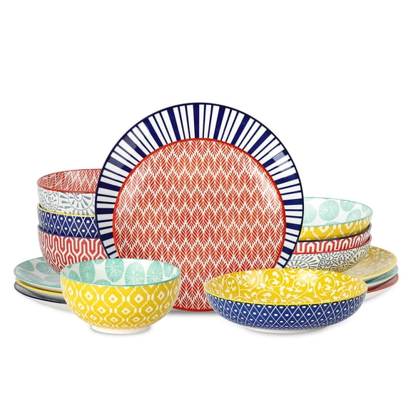Ceramic Dinnerware Set Assorted Colors 16 Pieces Service for 4