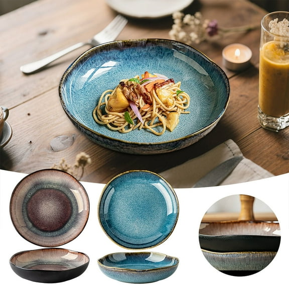 Ceramic Dinnerware Set - 2-Piece Irregular Deep Plates with Speckled Glaze, Chip-Resistant Microwave/Dishwasher Safe for Restaurant & Home Kitchen