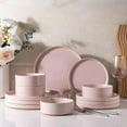 thumbnail image 1 of Ceramic Dinnerware Set for 4 | Speckled Stoneware Plates and Bowls with unglazed terracotta | Scratch Resistant, Dishwasher & Microwave Safe Dishes Sets- 12-Pcs Pink, 1 of 8