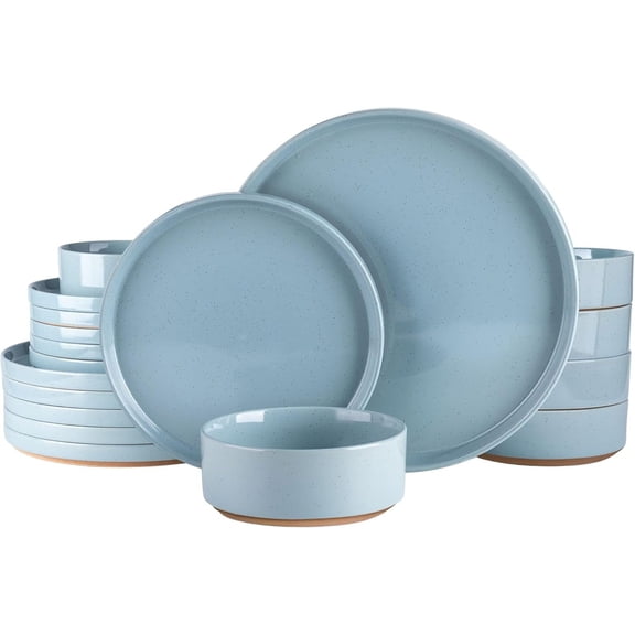 Ceramic Dinnerware Set for 4 | Speckled Stoneware Plates and Bowls with unglazed terracotta | Scratch Resistant, Dishwasher & Microwave Safe Dishes Sets- 12-Pcs