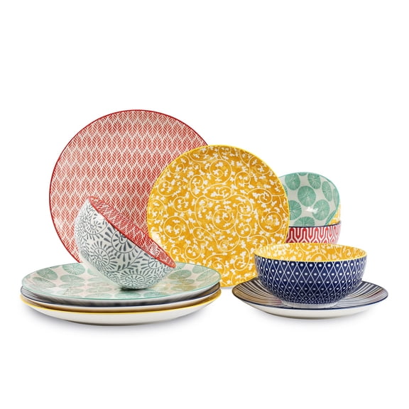 Ceramic Dinnerware Set Assorted Colors 12 Pieces