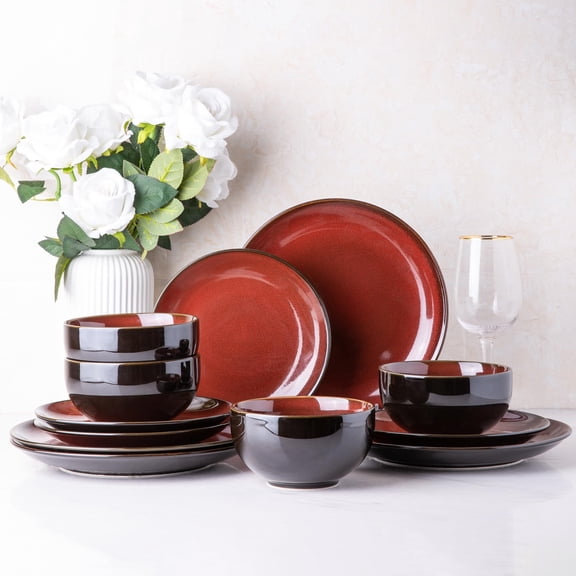 Ceramic Dinnerware Set Dreamy Moonlight-Red Service for 4-12pcs