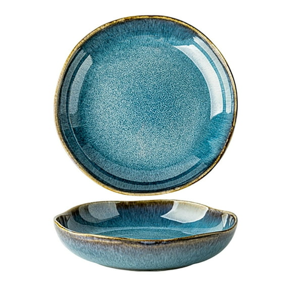 Ceramic Dinnerware Set Irregular Deep Plates For Kitchen Dining Table Elegant Speckled Glaze Design Tableware