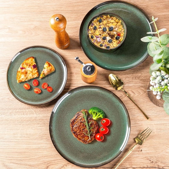 Ceramic Dinnerware Set for 4, 12-Piece Porcelain Plates & Bowls, Scratch Resistant, Dishwasher & Microwave Safe