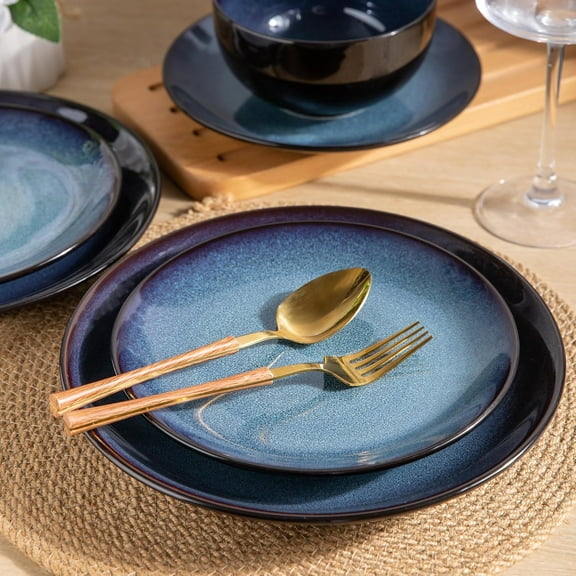 Ceramic Dinnerware Set for 4 - 12-Piece Set with Reactive Glaze